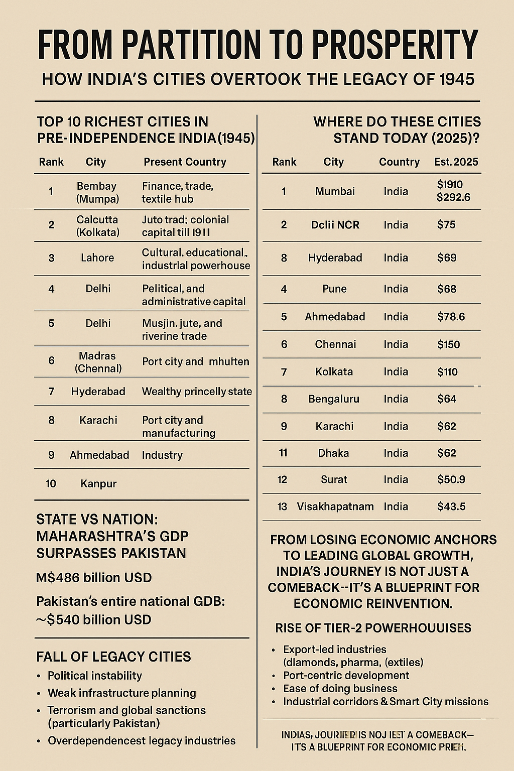 🏙️ From Partition to Prosperity: How India’s Cities Overtook the Legacy of 1945 to Dominate South Asia’s Economy
